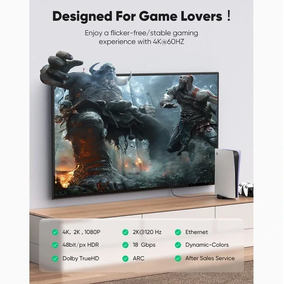 4K HDMI Cable 6.6 ft,Capshi High Speed 18Gbps HDMI Cable,4K, 3D, 2160P, 1080P - Picture 3 of 7